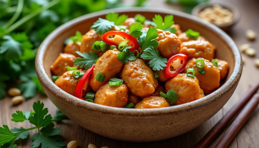 découvrez notre recette facile et savoureuse de poulet cacahuète thaï, un plat parfumé et gourmand pour régaler toute la famille.