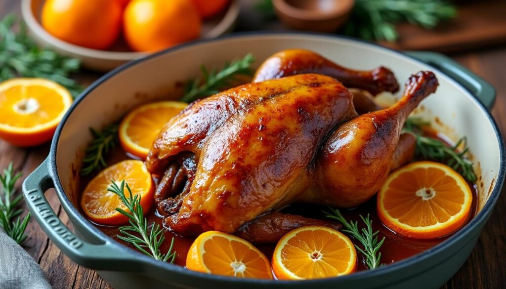 découvrez notre recette facile et rapide de canard à l'orange en cocotte, un plat savoureux qui séduira toute la famille.