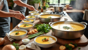 découvrez une recette facile et festive de soupe champenoise pour 30 personnes, idéale pour régaler vos invités lors de grandes occasions.